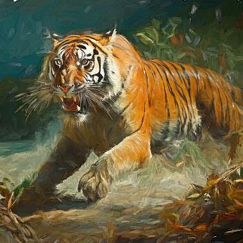 数字艺术 标题为“Tiger Hunting in a…” 由Gerry Martinez, 原创艺术品, 数字油画
