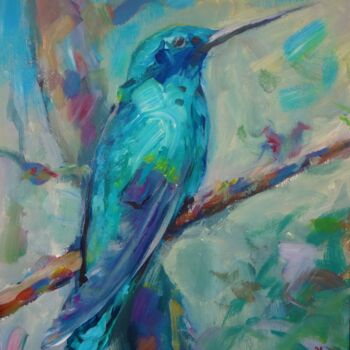 Pintura intitulada "Kolibri. Acrylic on…" por Gerry Miller, Obras de arte originais, Acrílico
