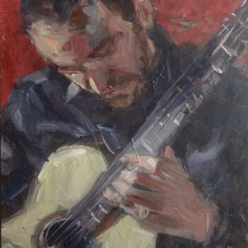 Painting titled "Guitarist" by Gerry Miller, Original Artwork, Oil