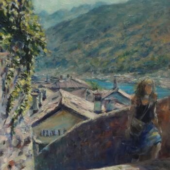 Painting titled "Rooftops" by Gerry Miller, Original Artwork, Oil