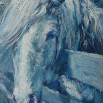 Pintura titulada "Horse Blue." por Gerry Miller, Obra de arte original, Oleo