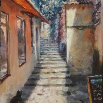 Painting titled "Sunny Steps" by Gerry Miller, Original Artwork, Oil