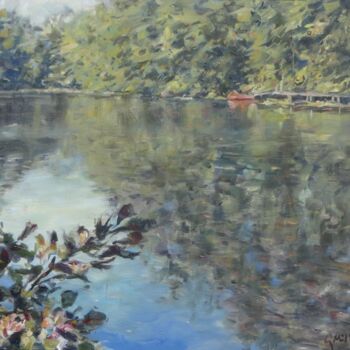Malerei mit dem Titel "River Scene, Brauns…" von Gerry Miller, Original-Kunstwerk, Öl