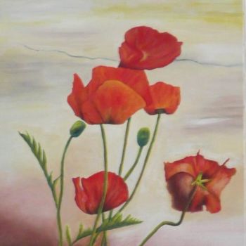 Painting titled "Les coquelicots" by Gilles Galboud, Original Artwork, Oil