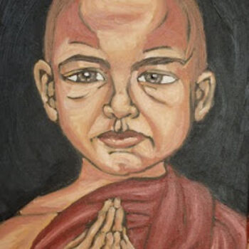 Painting titled "Little Buddha" by Ggf, Original Artwork, Oil