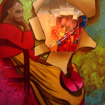 Malerei mit dem Titel "Brisée" von Ghada Drissi Bouslama, Original-Kunstwerk, Öl Auf Keilrahmen aus Holz montiert