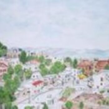 Painting titled "Lebanese Village" by Ghassan Rached, Original Artwork, Oil
