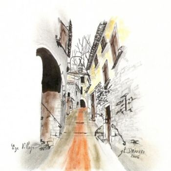 Disegno intitolato "Rue d'Eze 3" da Ghislaine Driutti, Opera d'arte originale