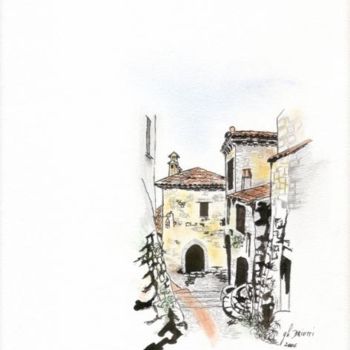 Dibujo titulada "Rue d'Eze 2" por Ghislaine Driutti, Obra de arte original