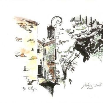 Dibujo titulada "Rue d'Eze 4" por Ghislaine Driutti, Obra de arte original