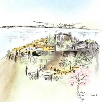 Disegno intitolato "Eze village 2" da Ghislaine Driutti, Opera d'arte originale