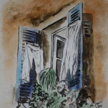 Tekening getiteld "LE SECHAGE" door Ghislaine Driutti, Origineel Kunstwerk