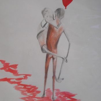 Dessin intitulée "Le ballon rouge" par Ghislaine Driutti, Œuvre d'art originale, Encre