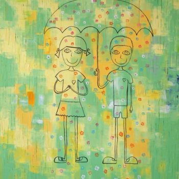 Картина под названием "Le parapluie" - Ghislaine Driutti, Подлинное произведение искусства, Масло