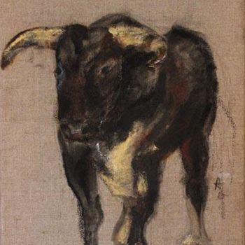 Pintura intitulada "taureau" por Anneghelf, Obras de arte originais
