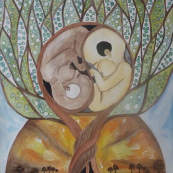 Картина под названием "Yin Yang Life Tree" - Ghislaine, Подлинное произведение искусства, Акварель