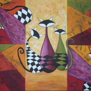 Painting titled "Crazy Cats" by Ghislaine, Original Artwork, Acrylic