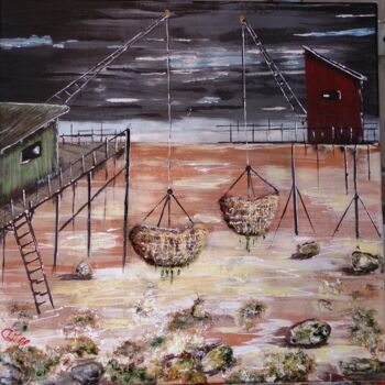 Painting titled "les-carrelets-aux-a…" by Ghislaine Chedebois (Gimar), Original Artwork, Acrylic