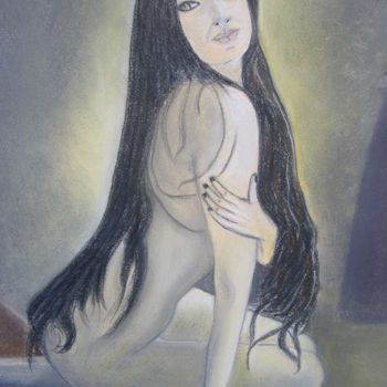 Painting titled "belle brune aux che…" by Ghislaine Limbour, Original Artwork, Pastel