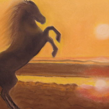 Peinture intitulée "coucher de soleil" par Ghislaine Limbour, Œuvre d'art originale, Pastel