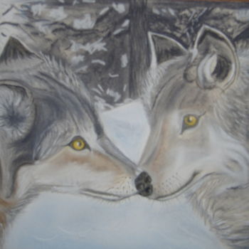Peinture intitulée "Le câlin des loups" par Ghislaine Limbour, Œuvre d'art originale, Pastel