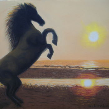 Peinture intitulée "cheval cabré soleil…" par Ghislaine Limbour, Œuvre d'art originale, Pastel