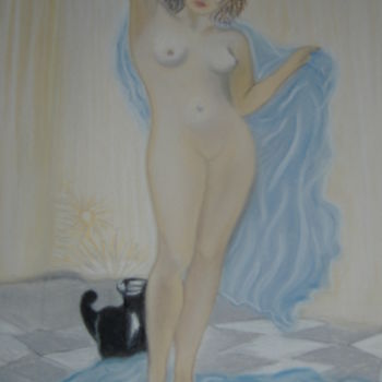 Картина под названием "nue au bain" - Ghislaine Limbour, Подлинное произведение искусства, Пастель