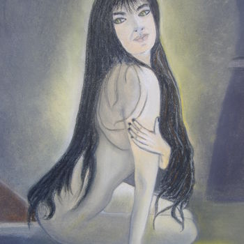 Pintura titulada "belle brune aux che…" por Ghislaine Limbour, Obra de arte original, Pastel