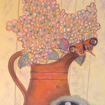 Painting titled "Au jardin" by Ghislaine Limbour, Original Artwork, Pastel