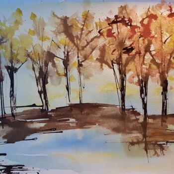 Painting titled "Bosquet" by Ghislaine Rimmen-Mohl, Original Artwork, Watercolor