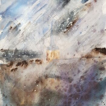 Painting titled "Brume hivernale sur…" by Ghislaine Rimmen-Mohl, Original Artwork, Watercolor