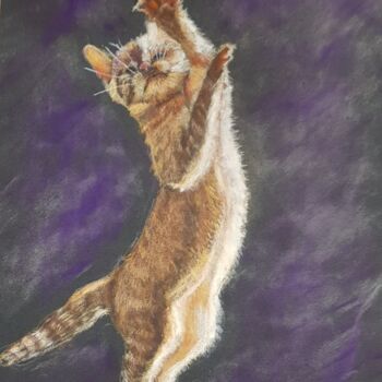 Disegno intitolato "le chat qui saute" da Ghislaine Rimmen-Mohl, Opera d'arte originale, Pastello