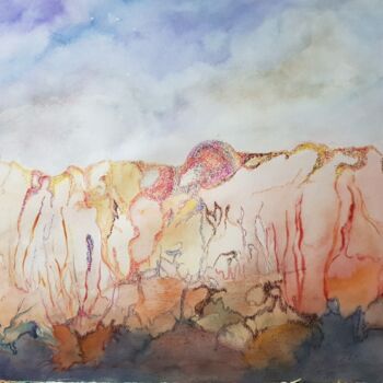 Pintura intitulada "Montagne" por Ghislaine Rimmen-Mohl, Obras de arte originais, Aquarela