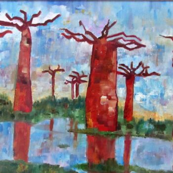 Peinture intitulée "Baobabs de jour" par Ghislaine Rimmen-Mohl, Œuvre d'art originale, Huile Monté sur Carton