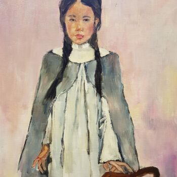 Peinture intitulée "Jeune fille à la ch…" par Ghislaine Rimmen-Mohl, Œuvre d'art originale, Huile