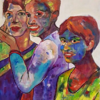 Painting titled "jeunes femmes indie…" by Ghislaine Rimmen-Mohl, Original Artwork, Oil