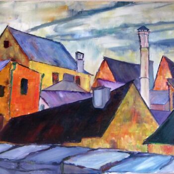 Pintura intitulada "Les toits de Decize" por Ghislaine Rimmen-Mohl, Obras de arte originais, Óleo
