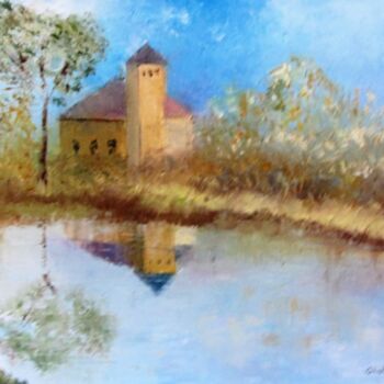 Peinture intitulée "Le long du canal à…" par Ghislaine Rimmen-Mohl, Œuvre d'art originale, Huile