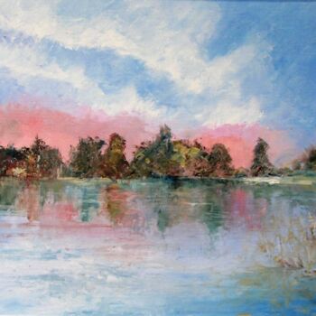 Peinture intitulée "Au bord du lac" par Ghislaine Rimmen-Mohl, Œuvre d'art originale, Huile