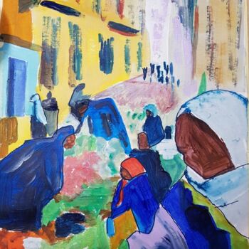 Peinture intitulée "jour de marché" par Ghislaine Rimmen-Mohl, Œuvre d'art originale, Acrylique