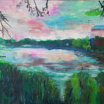 Peinture intitulée "l'étang coloré" par Ghislaine Rimmen-Mohl, Œuvre d'art originale, Acrylique