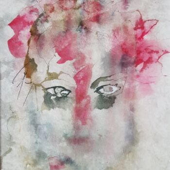 Painting titled "visage de femme1" by Ghislaine Rimmen-Mohl, Original Artwork, Watercolor