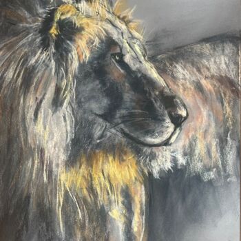 Peinture intitulée "The lion king1" par Ghislaine Rimmen-Mohl, Œuvre d'art originale, Pastel