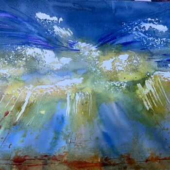 Painting titled "Entre ciel et terre" by Ghislaine Rimmen-Mohl, Original Artwork, Watercolor