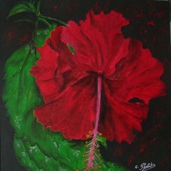 Pintura intitulada "l'ibiscus rouge" por Ghislaine Phelut-Sanchez, Obras de arte originais