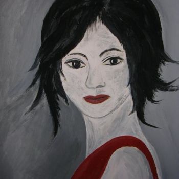 Painting titled "la fille en rouge" by Ghislaine Phelut-Sanchez, Original Artwork