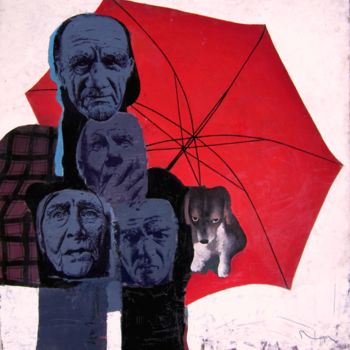 Painting titled "umbrela" by Gheorghe Lungu, Original Artwork, Oil