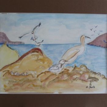 Schilderij getiteld "Oiseaux marins" door Gérard Husta, Origineel Kunstwerk