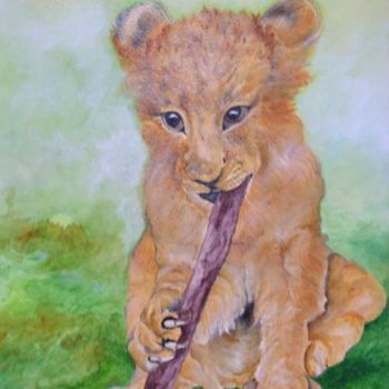 Painting titled "Bébé Lion" by Ghyslaine De Sevlian, Original Artwork, Oil