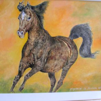 Painting titled "cheval au galop" by Ghyslaine De Sevlian, Original Artwork, Oil